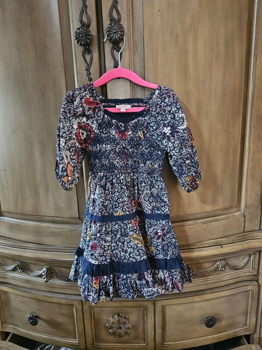 Ivy City Co Navy Floral Smocked Tiered Dress